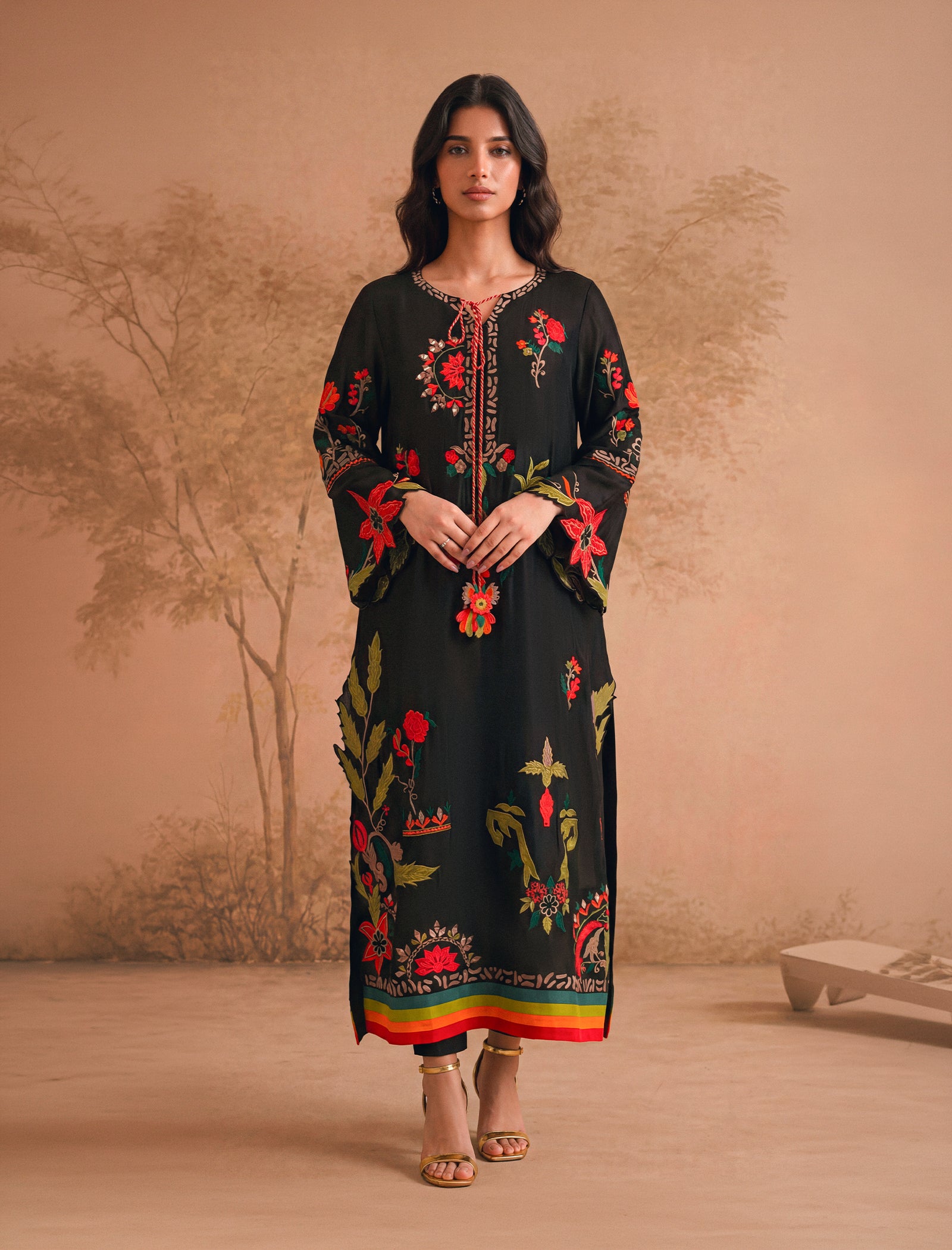 1Pc Hand Embroidered Kaftaan | Black Secondary image