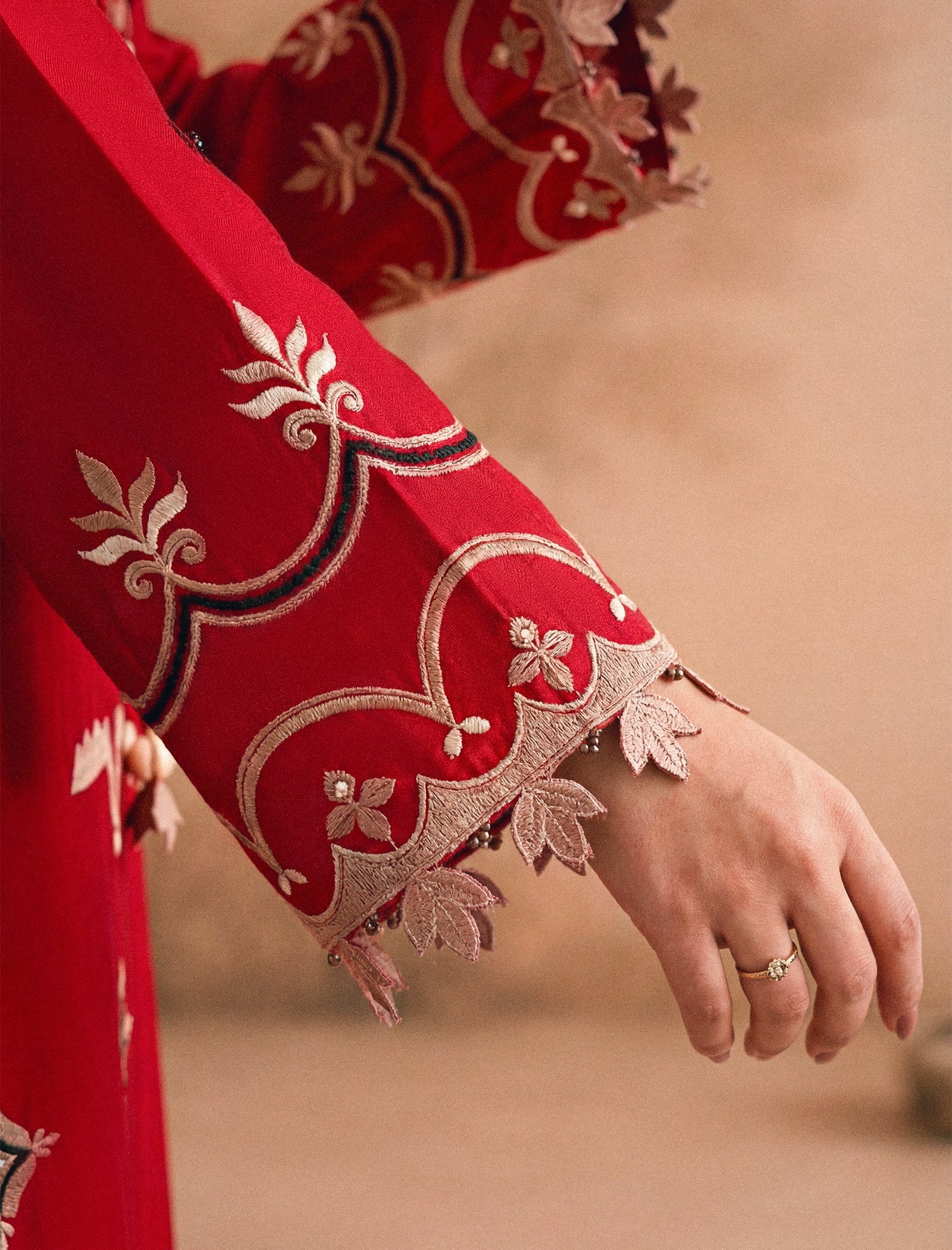 1Pc Hand Embroidered Kaftaan | Red Secondary image