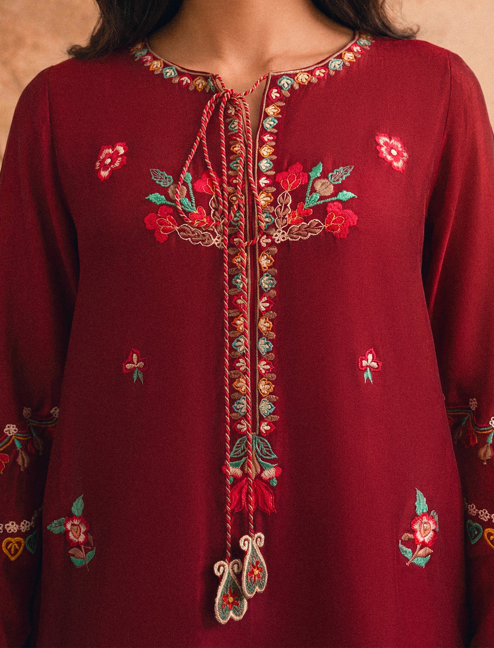 1Pc Embroidered Kaftaan | Magenta Secondary image