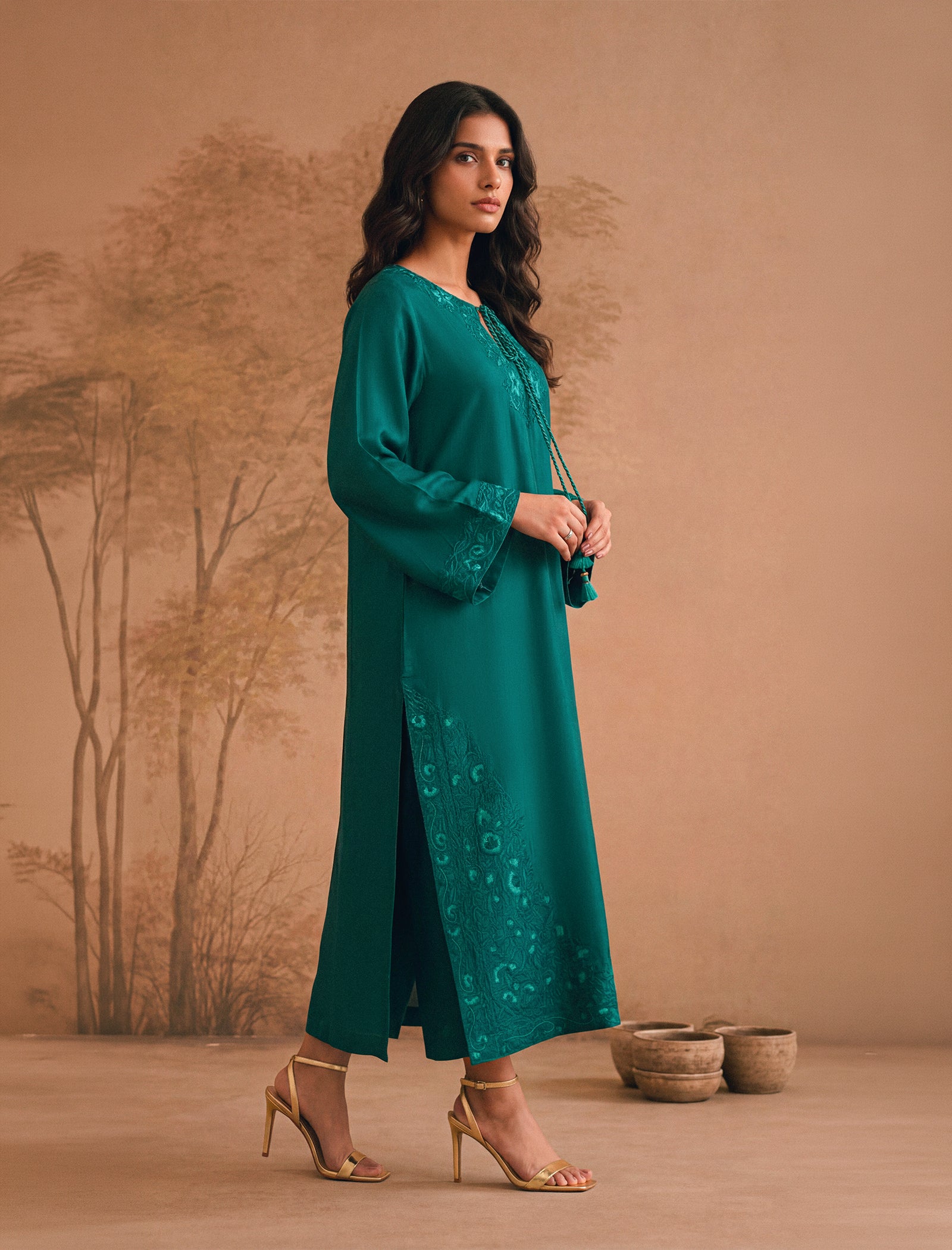 1Pc Hand Embroidered Kaftaan | Green Secondary image