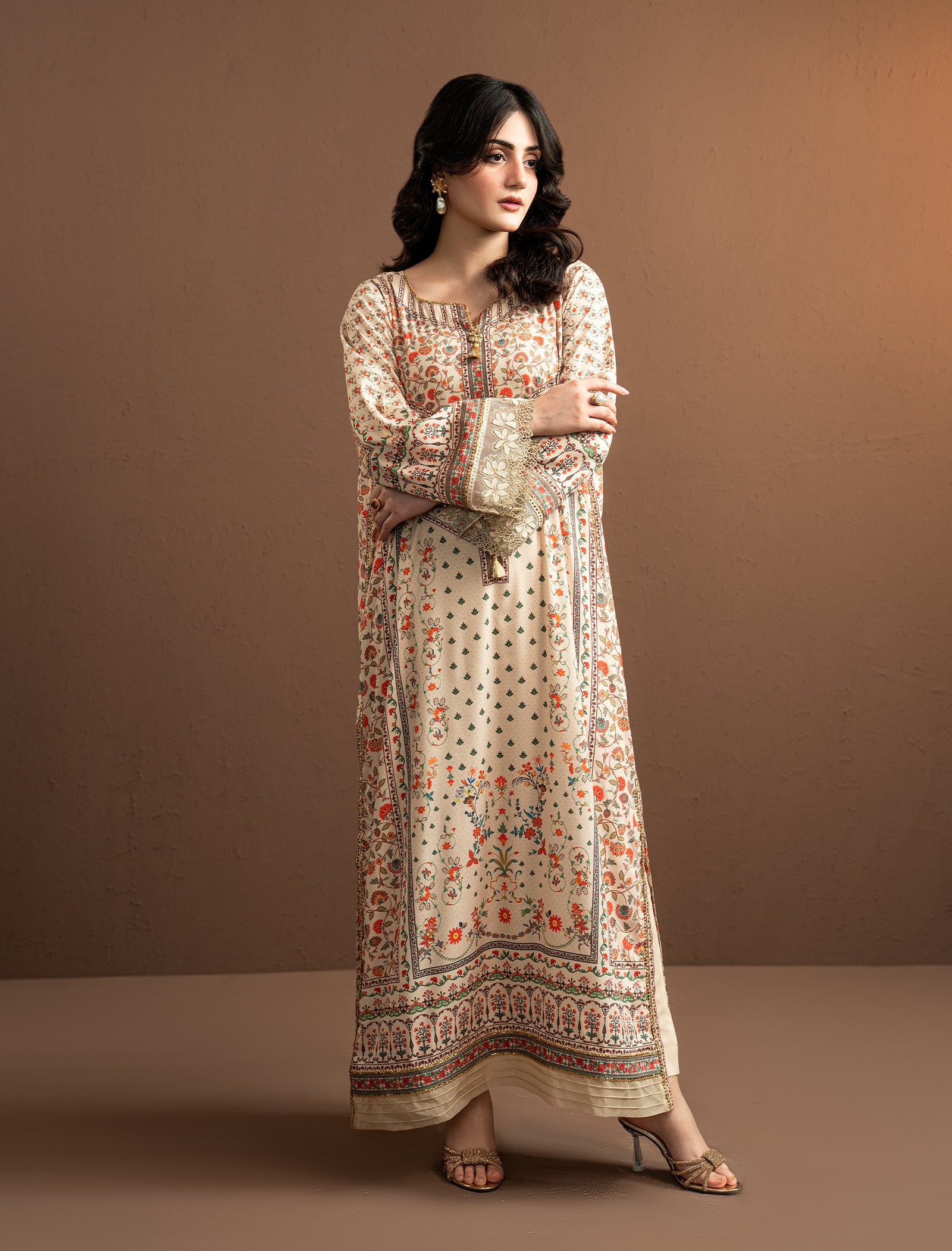 2Pc Printed Kaftaan | Ivory