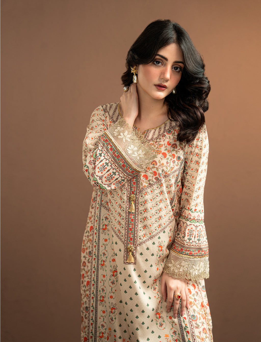 2Pc Printed Kaftaan | Ivory