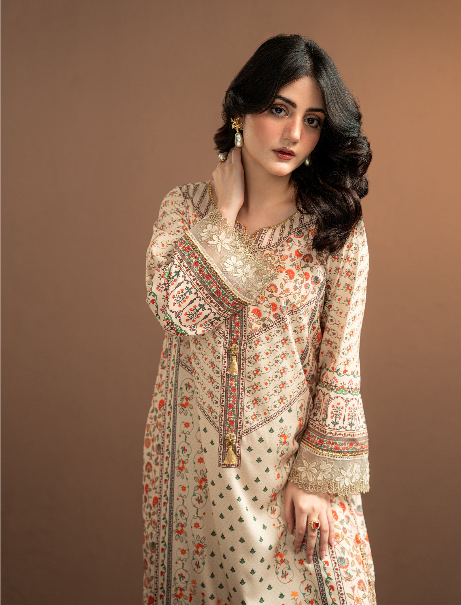2Pc Printed Kaftaan | Ivory