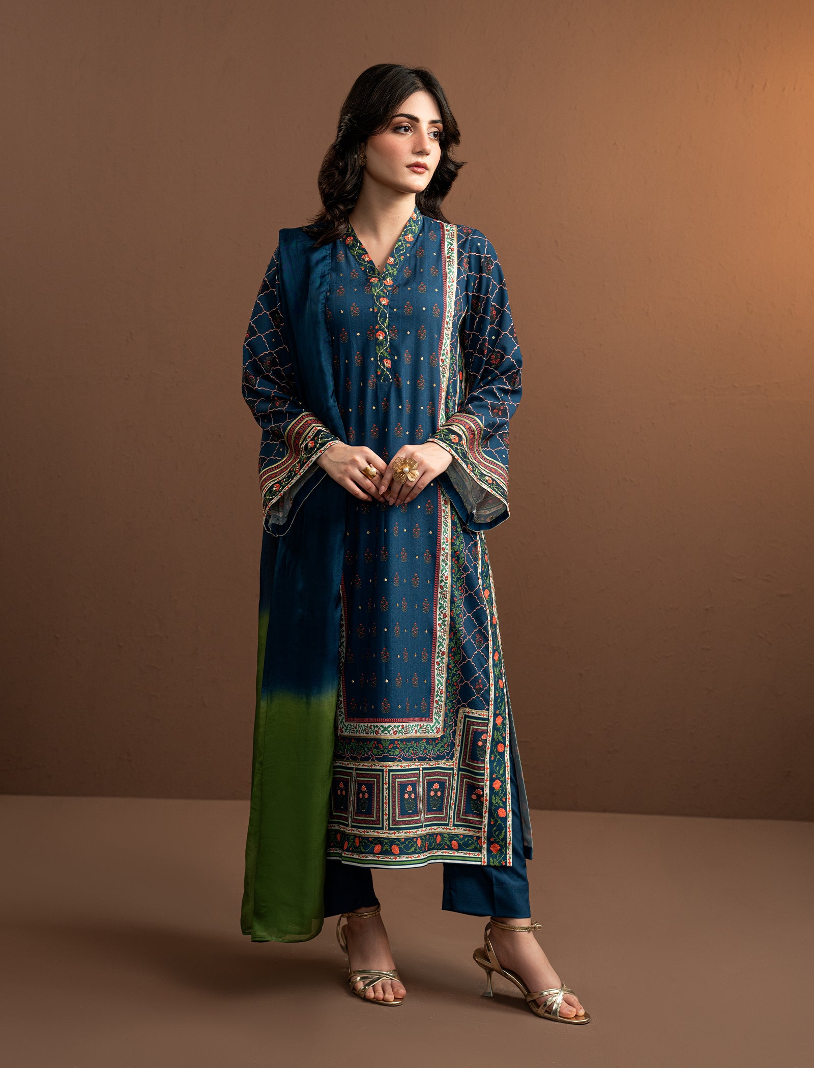 2Pc Printed Kaftaan | Blue