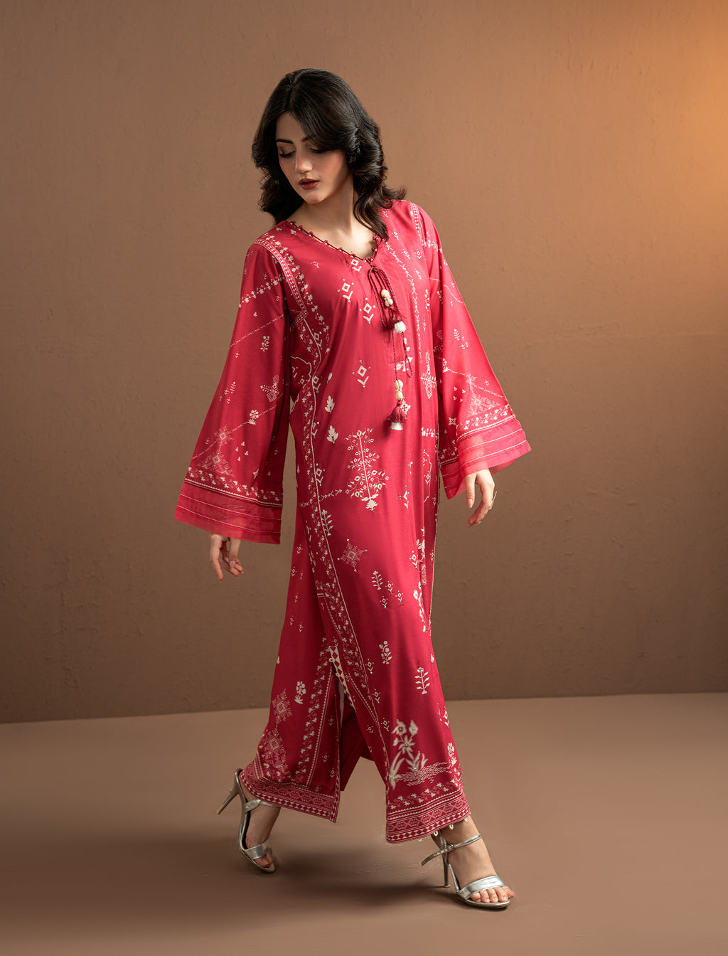 2Pc Printed Kaftaan | Red