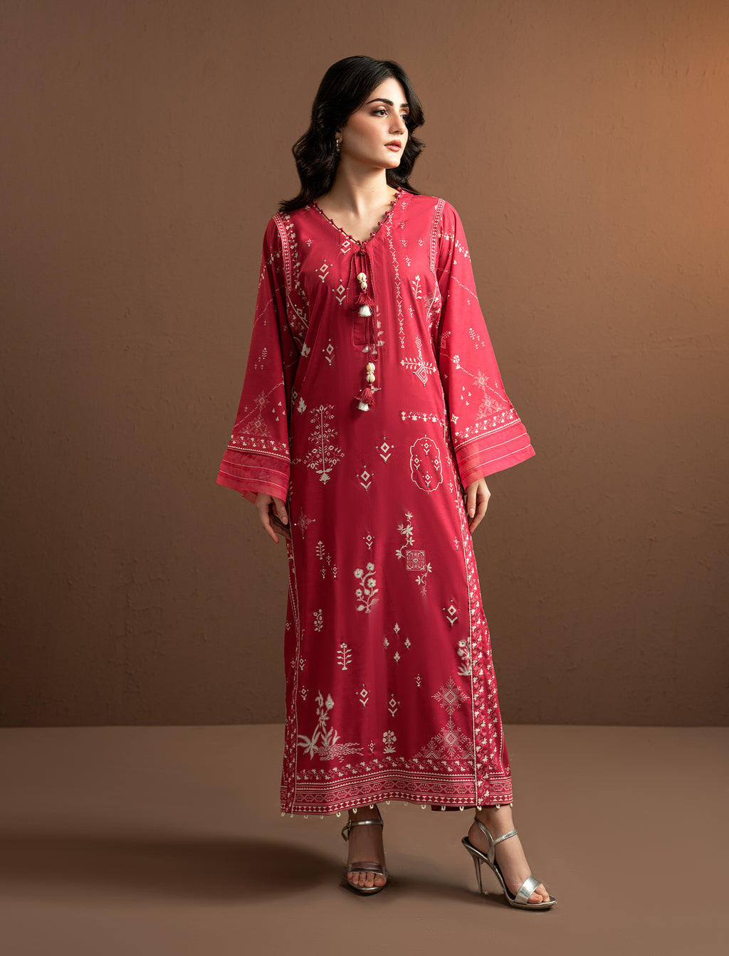 2Pc Printed Kaftaan | Red