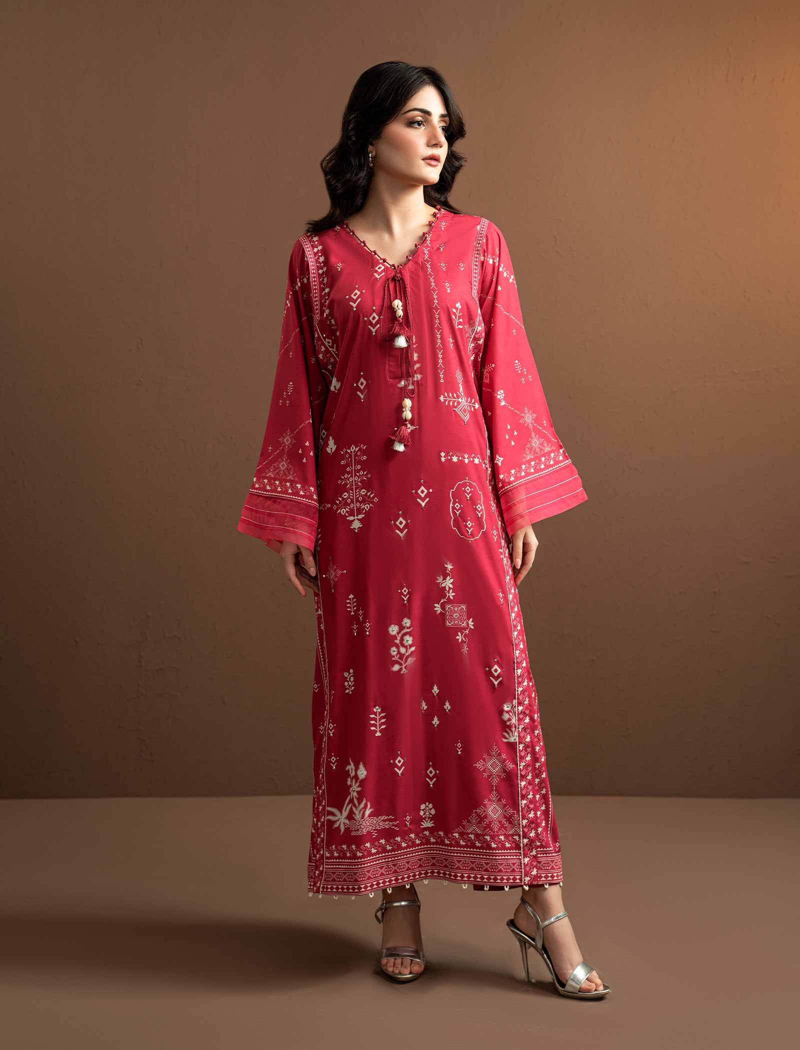 2Pc Printed Kaftaan | Red