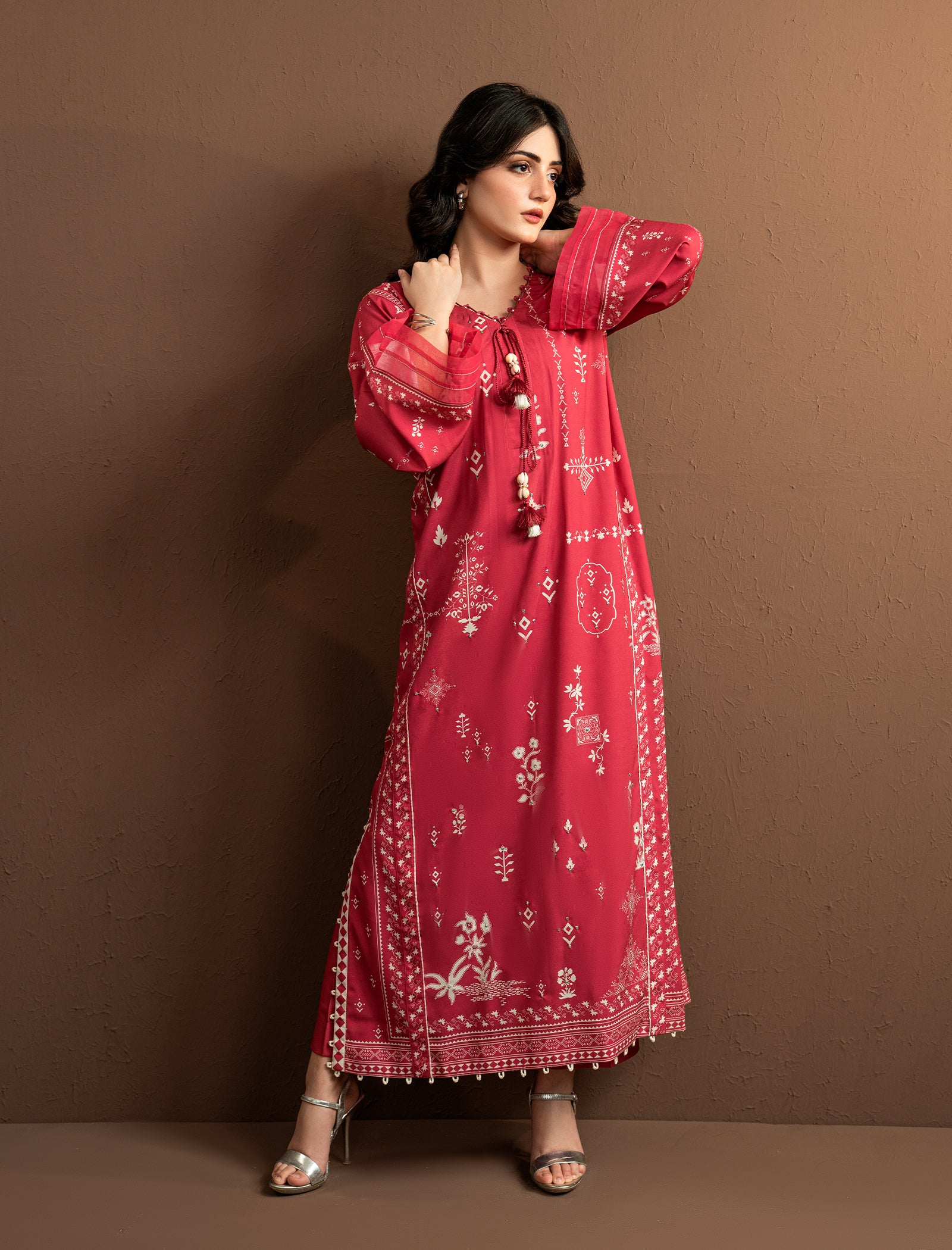 2Pc Printed Kaftaan | Red