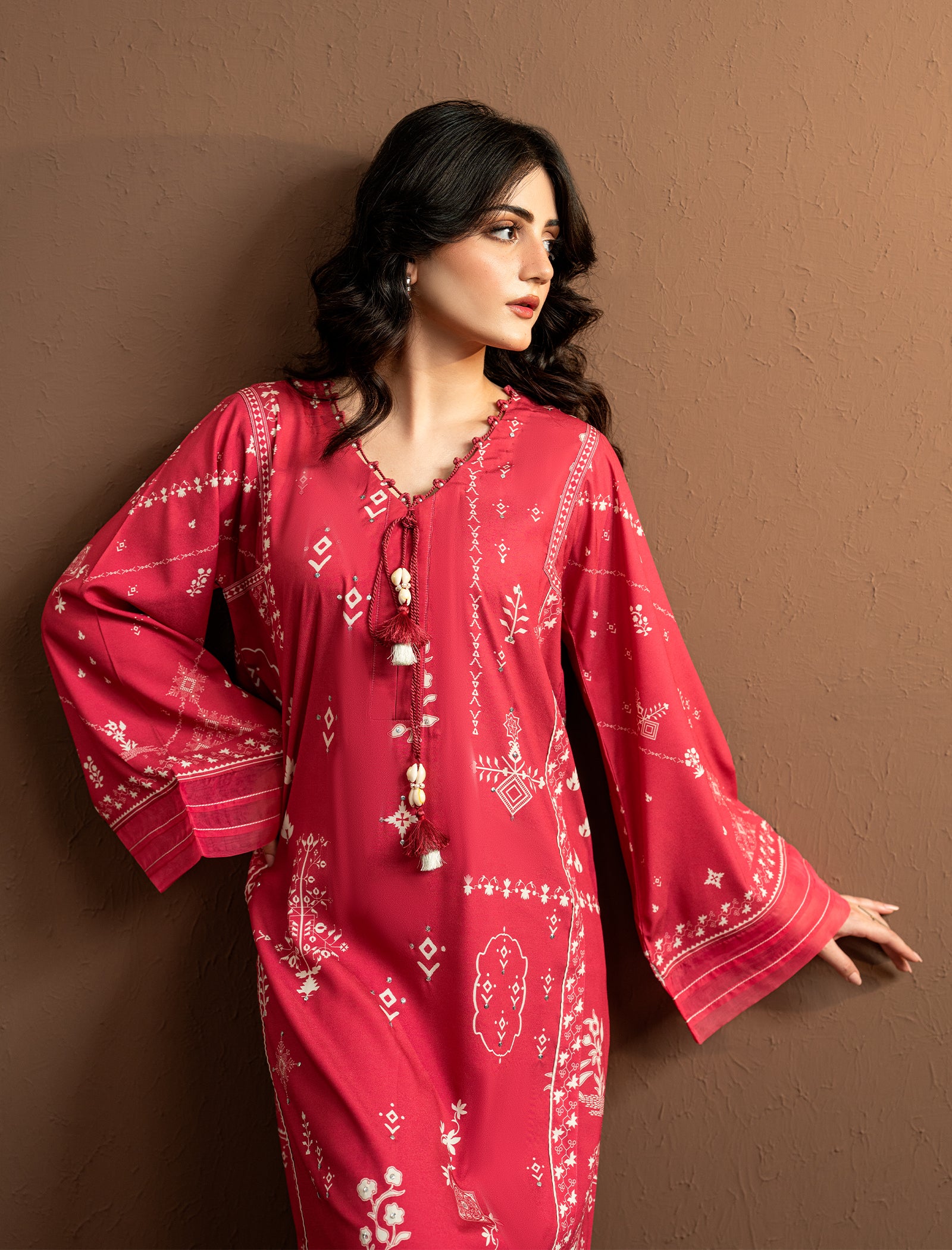 2Pc Printed Kaftaan | Red