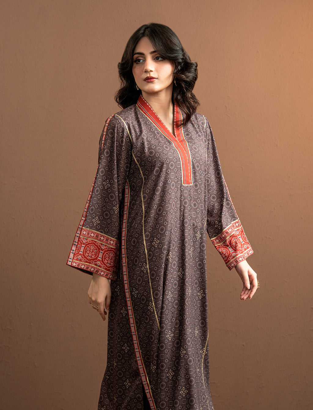 2Pc Printed Kaftaan | Brown
