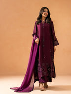 Purple Kaftaan styled with matching trouser and dupatta