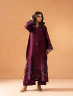 Purple Kaftaan - front view with floral cutwork hem panels