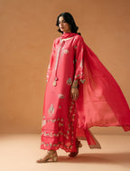 Melon Pink Kaftaan styled with matching dupatta
