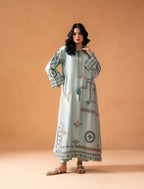 Ice Blue Kaftaan - hand-embroidered butter silk kaftan, front